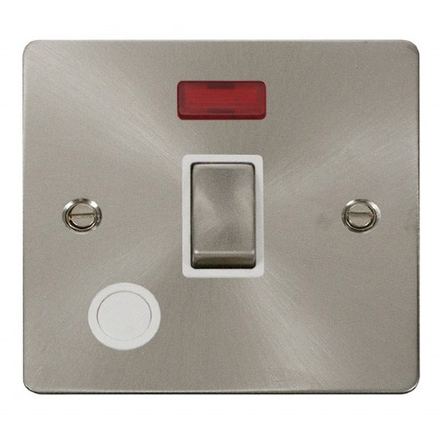 Click Define Brushed Steel Flat Plate Ingot 20A 1 Gang Double Pole Switch and Flex Outlet with