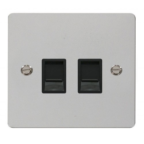 Click Define Polished Chrome Flat Plate Twin RJ45 Socket with Black