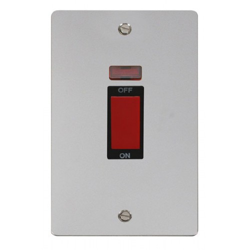 Click Define Polished Chrome Flat Plate 2 Gang 45A Double Pole Switch with Neon with Black