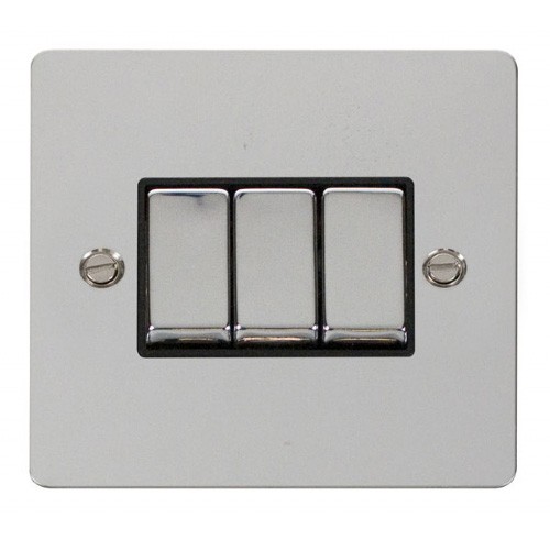 Click Define Polished Chrome Flat Plate Ingot 10AX 3 Gang 2 Way Switch