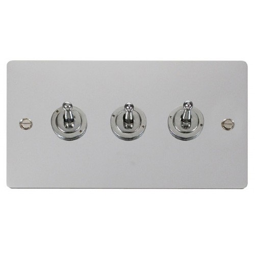 Click Define Polished Chrome Flat Plate 10AX 3 Gang 2 Way Toggle Switch