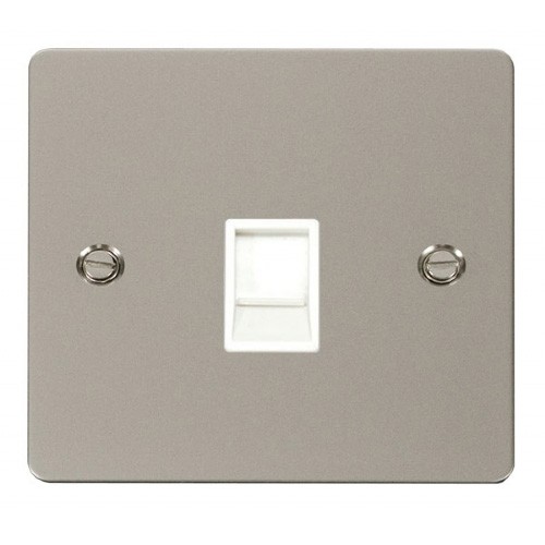 Click Define Pearl Nickel Flat Plate Single RJ11 Socket (Ireland/USA