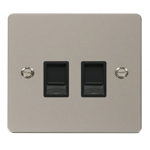 Click Define Pearl Nickel Flat Plate Twin RJ45 Socket with Black Insert ...
