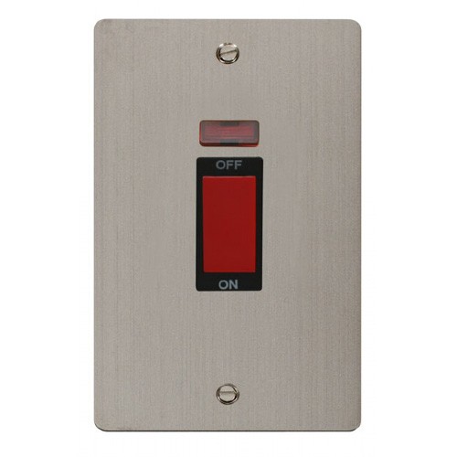 Click Define Stainless Steel Flat Plate 2 Gang 45A Double Pole Switch