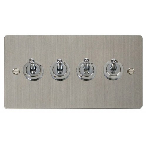 Click Define Stainless Steel Flat Plate 10AX 4 Gang 2 Way Toggle Switch