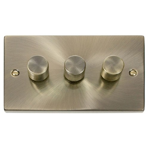 Click Deco Victorian Antique Brass 3 Gang 2 Way 400Va Dimmer Switch