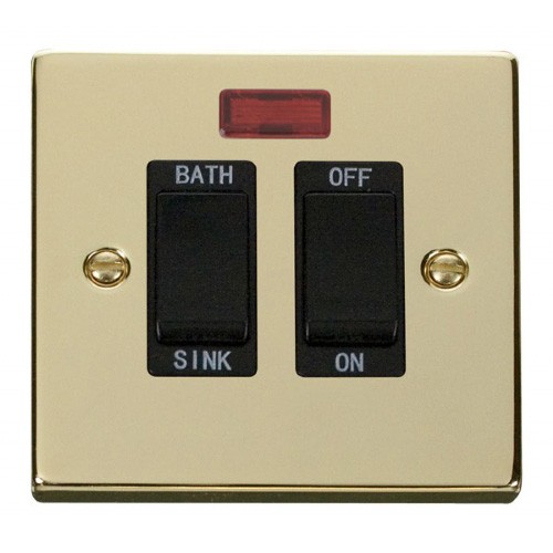 Click Deco Victorian Polished Brass 20A Double Pole Sink/Bath Switch