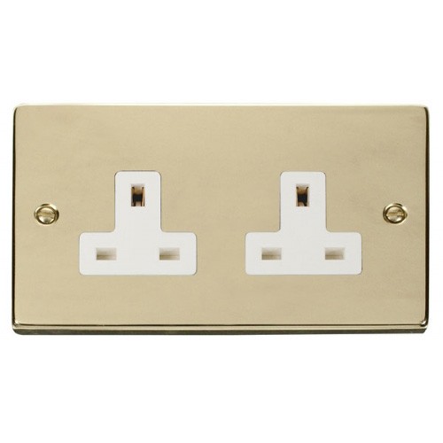 Click Deco Victorian Polished Brass 2 Gang 13A Socket Outlet with White