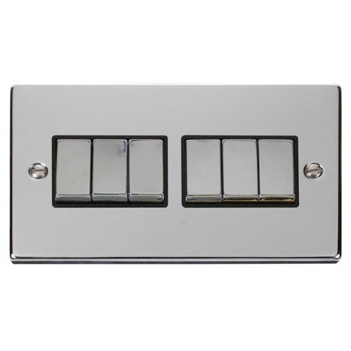 Click Deco Victorian Polished Chrome 6 Gang 2 Way 10AX Ingot Switch