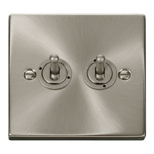 Click Deco Victorian Satin Chrome 2 Gang 2 Way 10AX Toggle Switch with