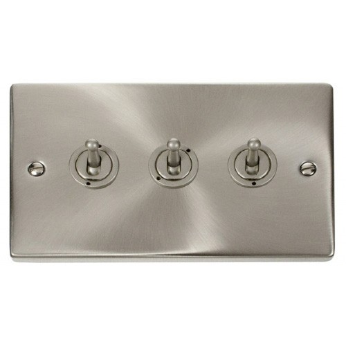 Click Deco Victorian Satin Chrome 3 Gang 2 Way 10AX Toggle Switch with