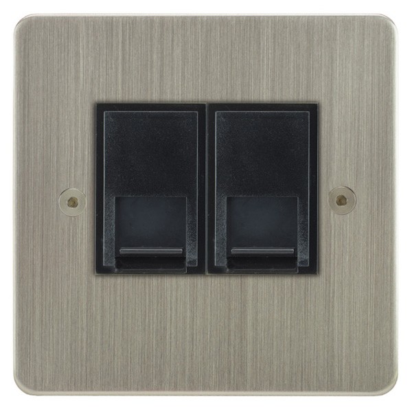 Focus SB Horizon HSN25.2B 2 gang slave telephone socket in Satin Nickel