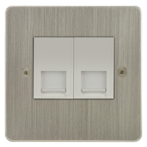 Focus SB Horizon HSN25.2W 2 gang slave telephone socket in Satin Nickel