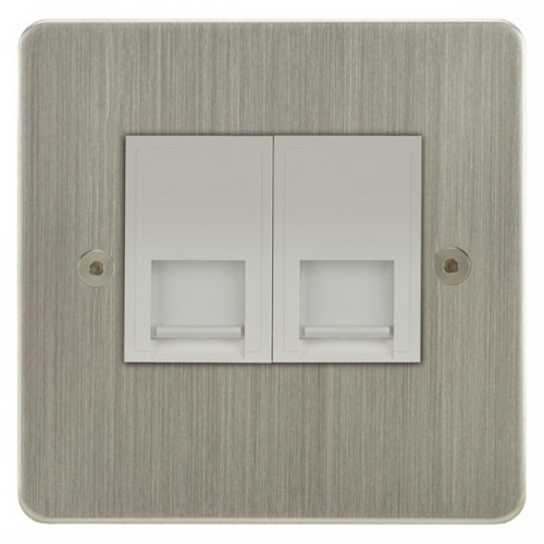 Focus SB Horizon HSN51.2W 2 gang CAT5 RJ45 socket in Satin Nickel with