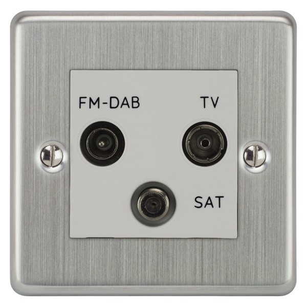 Presa Triplex Superswitch SW316 In Acciaio Inox Spazzolato - TV, FM, SAT - Nuova
