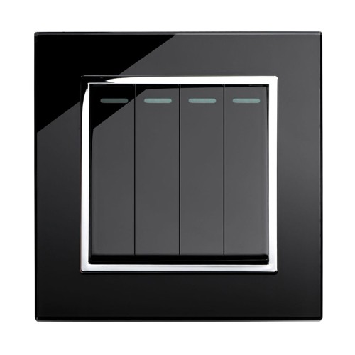 Retrotouch Mechanical Light Switch 4 gang Black Chrome Trim at UK