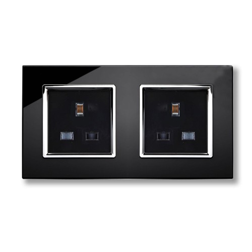 Retrotouch 13A Dual Double Plug Socket Black Chrome Trim at UK