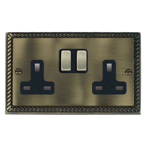 Hamilton Cheriton Antique Brass 2 Gang 13A Switched Socket