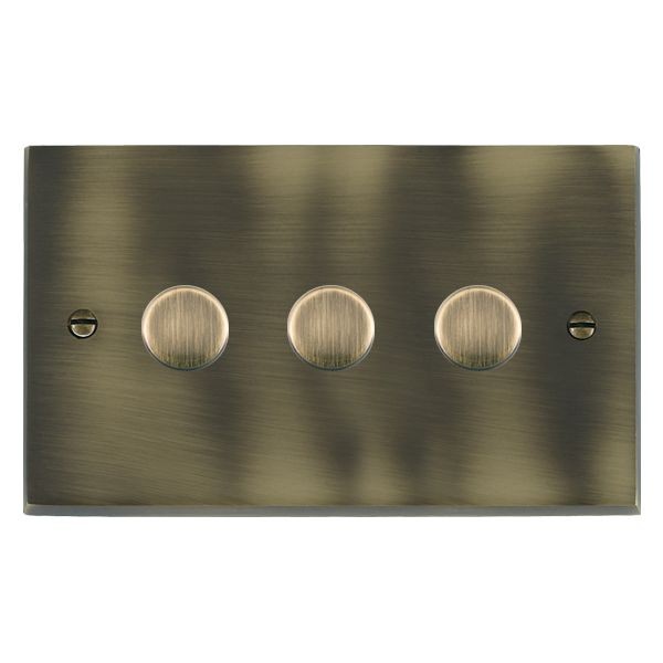 Hamilton Cheriton Victorian Antique Brass 3 Gang 400W 2 Way Push On/Off