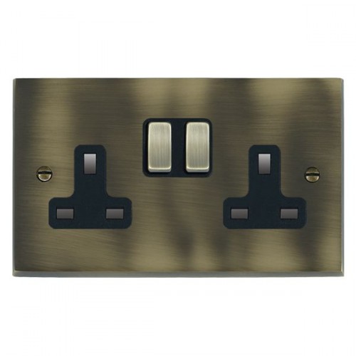 Hamilton Cheriton Victorian Antique Brass 2 Gang 13A Switched Socket