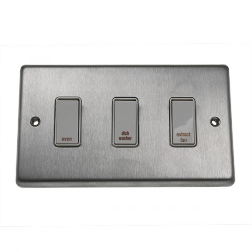 Eurolite Stainless Steel SSS3ENGRAVEDW Satin Stainless 3 Gang 20amp DP