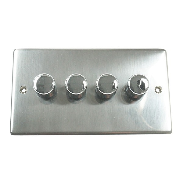 Eurolite Stainless Steel Satin Stainless 4 Gang 250w LED Dimmer Switch