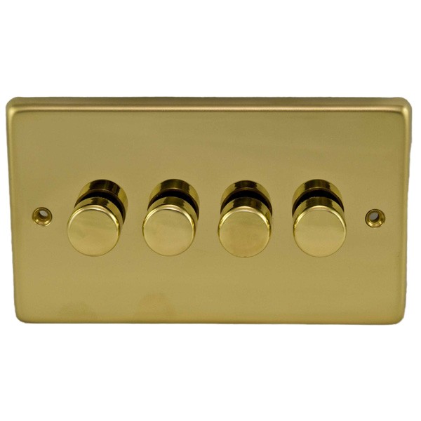 Eurolite Stainless Steel Polished Brass 4 Gang 250w LED Dimmer Switch