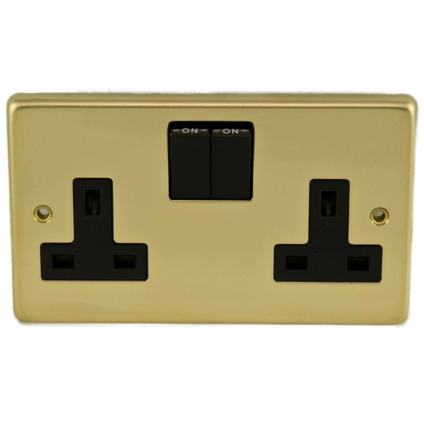 Eurolite Stainless Steel PB2SOB Polished Brass 2 Gang 13amp DP