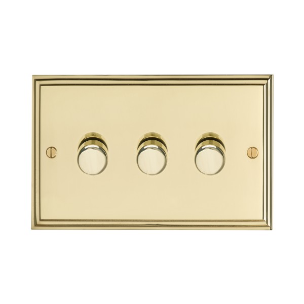 Eurolite Stepped Edge SPB3D400LED Polished Brass 3 Gang 400w LED Dimmer