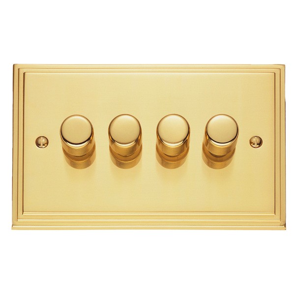 Eurolite Stepped Edge SPB4D400 Polished Brass 4 Gang 400w Dimmer Switch