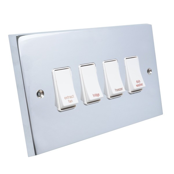 Eurolite Victorian Polished Chrome 4 Gang 20amp DP Engraved Appliance