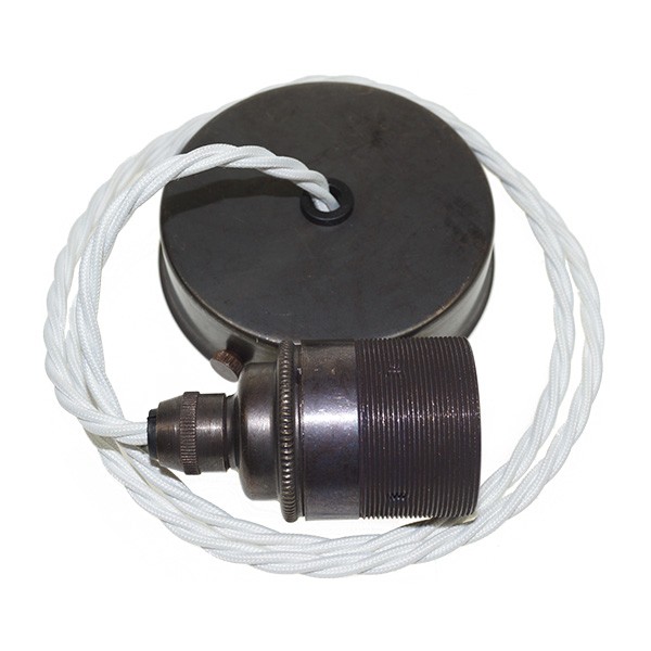 Edison Screw Pendant Set 1 Metre With Bronze Ceiling Rose White