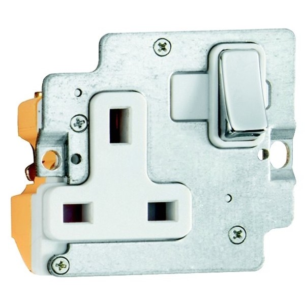Hamilton Grid Fix Insert 1 Gang 13A Switched Socket Bright Chrome/White