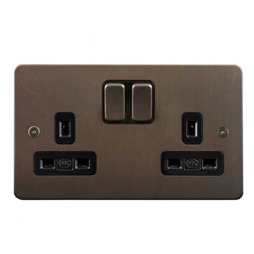Focus SB Uxbridge UJB18.2B 2 gang 13 amp switched socket in Jordan Bronze with Black insert at