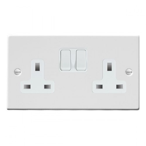 Hamilton Hartland Gloss White 2 Gang 13A Switched Socket Double Pole with White Insert