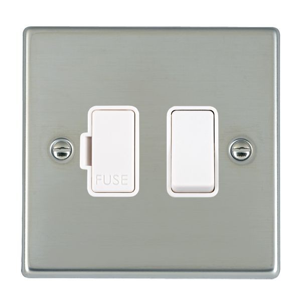 Hamilton Hartland Bright Steel 1 Gang 13A Fused Spur, Double Pole with White Insert, Spur Units