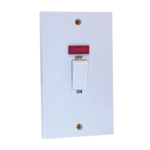 Selectric Square LG964 Double Plate 45A Double Pole Switch with Neon