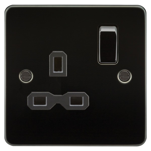 Knightsbridge Flat Plate Gunmetal 13A 1 Gang DP Switched Socket Black