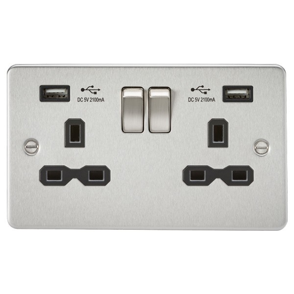 Knightsbridge Flat Plate FPR9902BC Brushed Chrome 2 Gang 13A Switched