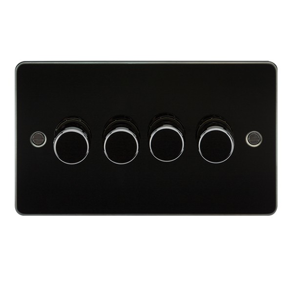 Knightsbridge Flat Plate Gunmetal 4 Gang 2 Way 40400W LED Dimmer UKES