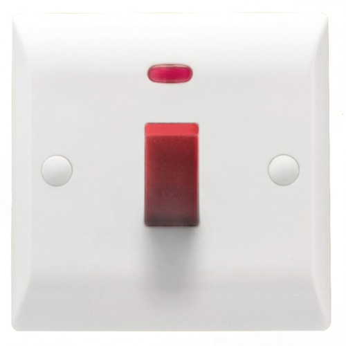 Hamilton Vogue White 45A Double Pole Switch and Neon with Red Rocker UKES