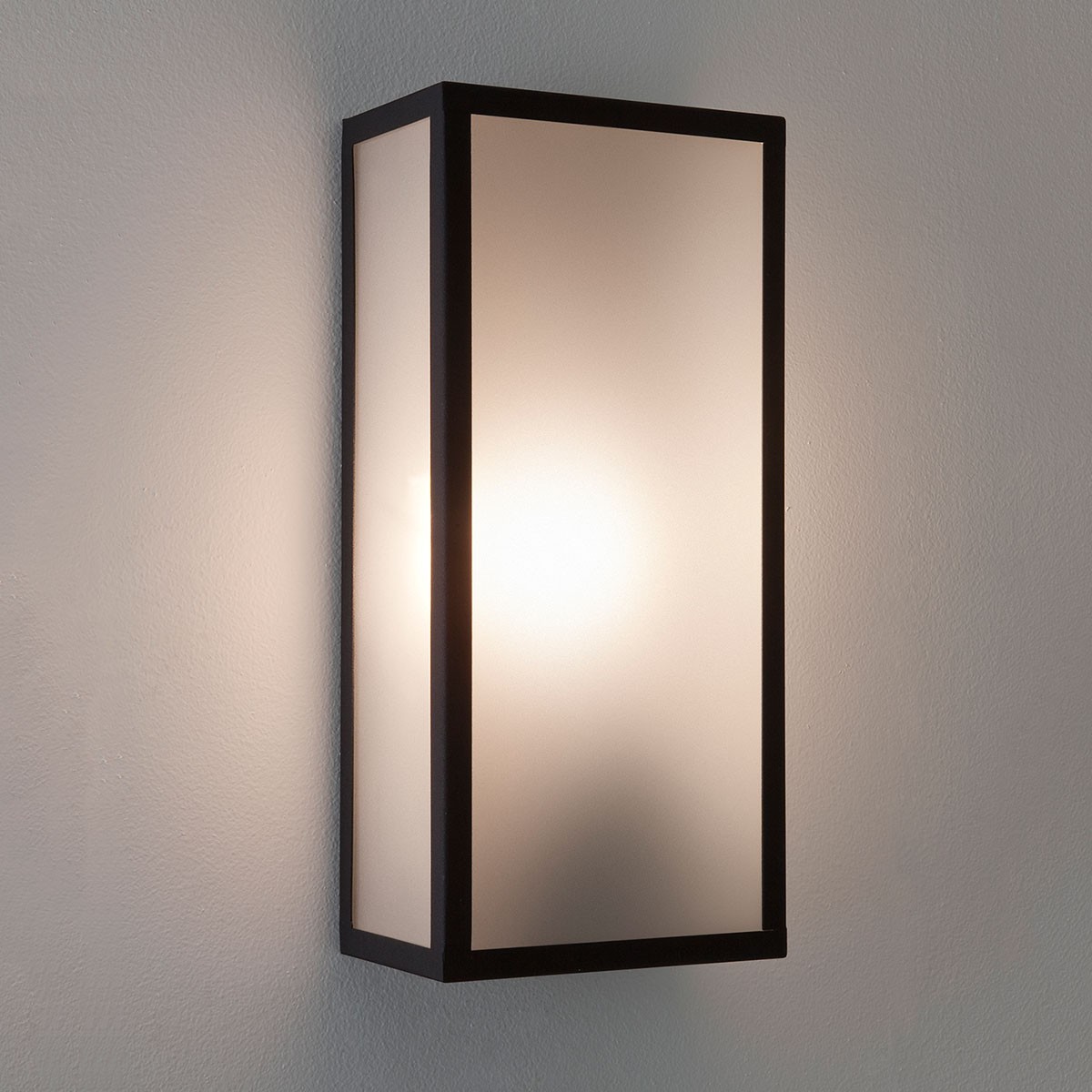 Astro Messina Black with Frosted Glass Outdoor Wall Light at UK Electrical Supplies.