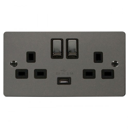 Click Define Black Nickel Flat Plate Ingot 2 Gang 13A Single Pole