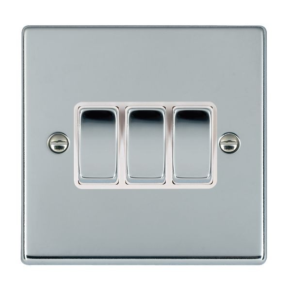 Hamilton Hartland Bright Chrome 3 Gang 2 Way Rocker with White Insert