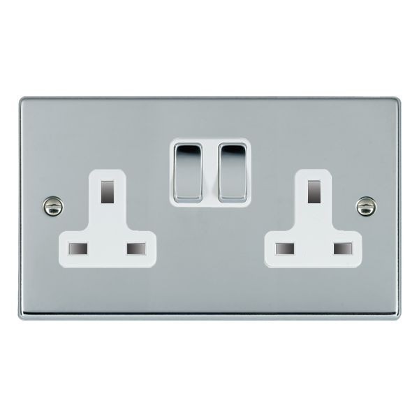 Hamilton Hartland Bright Chrome 2 Gang 13A Switched Socket Double Pole with White Insert at UK