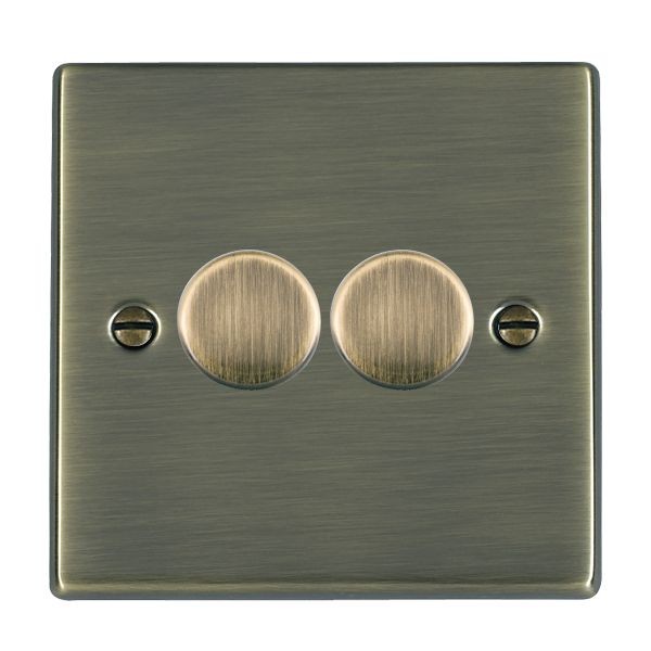 Hamilton Hartland Antique Brass Push On/Off Dimmer 2 Gang 2 way 400W with Antique Brass Insert
