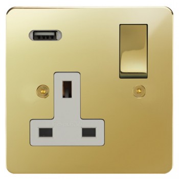 Focus SB Horizon 1 Gang 13A Switched USB Wall Socket in Polished Brass ...