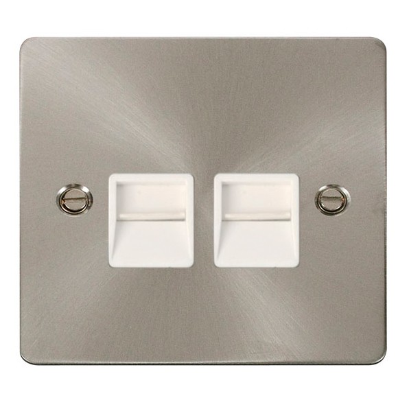 Click Brushed Steel Flat Plate Single Gang Double Telephone Socket with