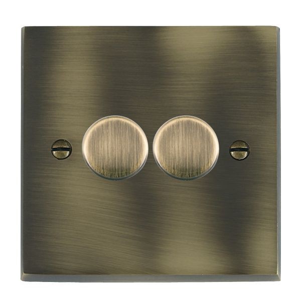 Hamilton Cheriton Victorian Antique Brass 2 Gang 100W 2 Way Push On/Off