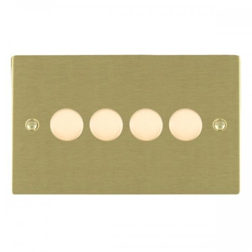 Hamilton Sheer Satin Brass 4 Gang 100W 2 Way Push On/Off Rotary Switching LED Dimmer with Satin